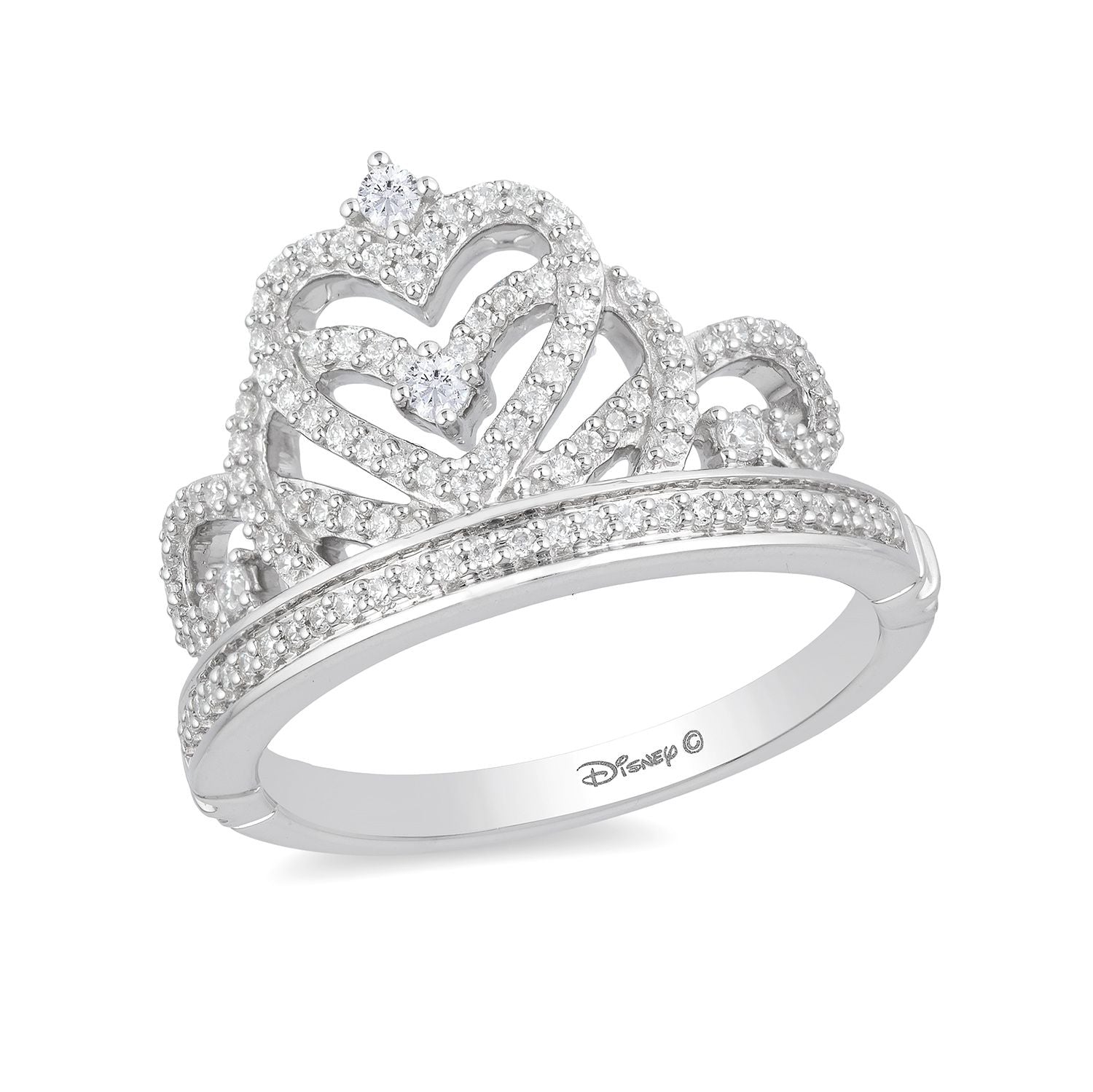 Enchanted Disney Fine Jewelry 10K White Gold 1/3 CTTW Majestic Princess Tiara Ring