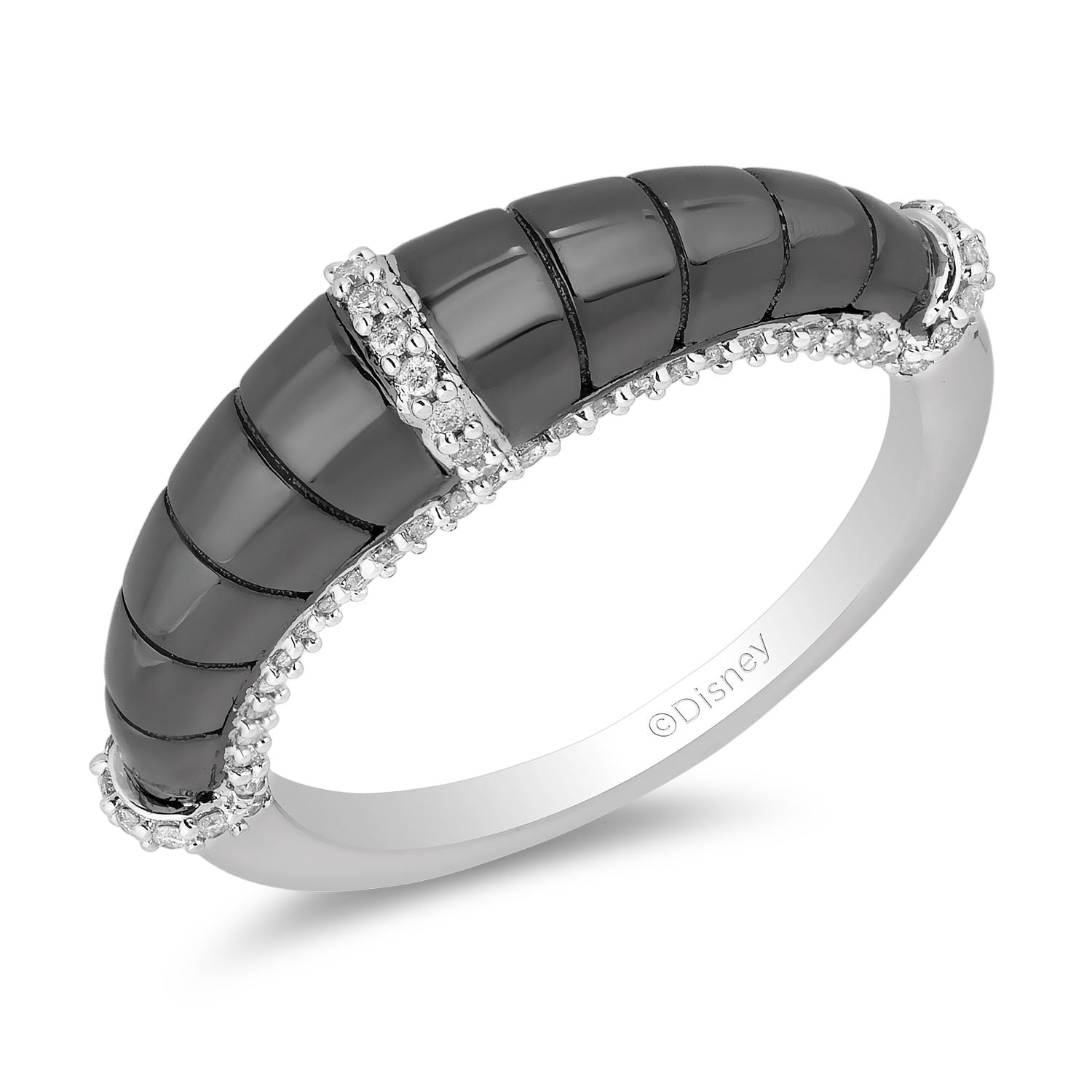 Enchanted Disney Fine Jewelry Sterling Silver with Black Rhodium 1/5 CTTW Maleficent Horn Ring