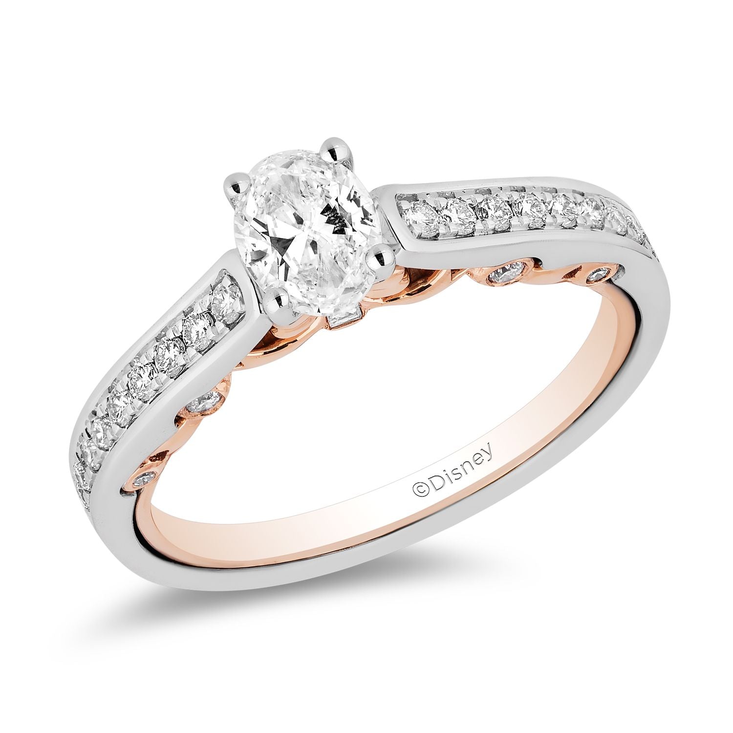 Enchanted Disney Fine Jewelry 14K White Gold and Rose Gold With 3/4 CTTW Diamond Snow White Engagement Ring