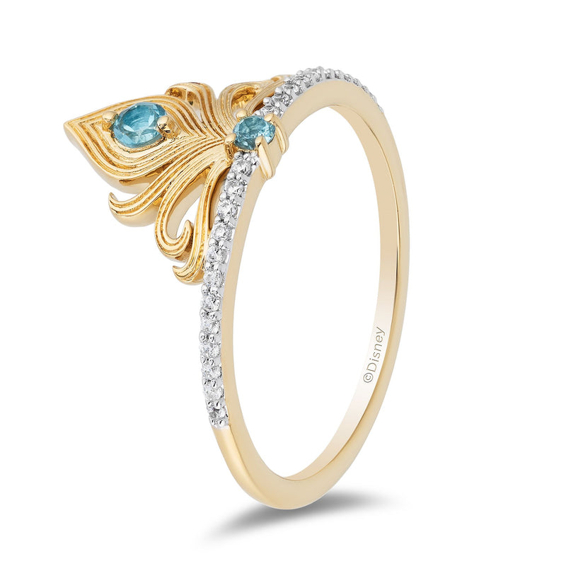 Disney Jasmine Inspired Diamond & Blue Topaz Ring Yellow Gold 1/10 CTTW ...