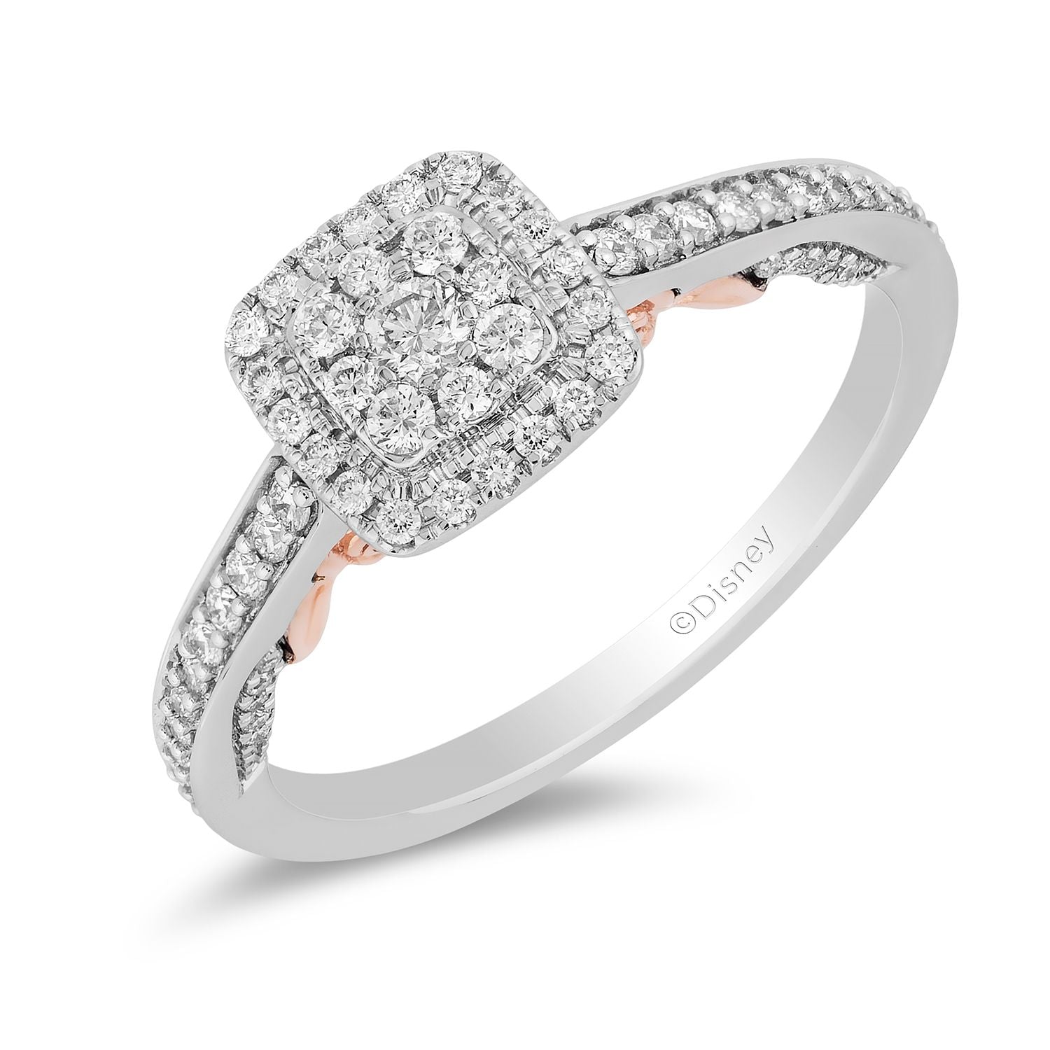 Enchanted Disney Fine Jewelry 14K White Gold and Rose Gold with 1/2 CTTW Diamond Belle Engagement Ring