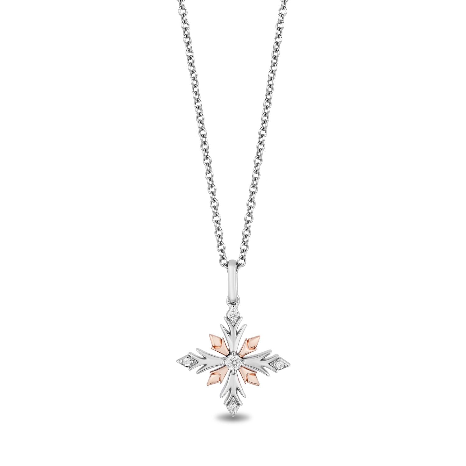 Enchanted Disney Fine Jewelry Sterling Silver and 10K Rose Gold With Diamond Accent Elsa Pendant Necklace