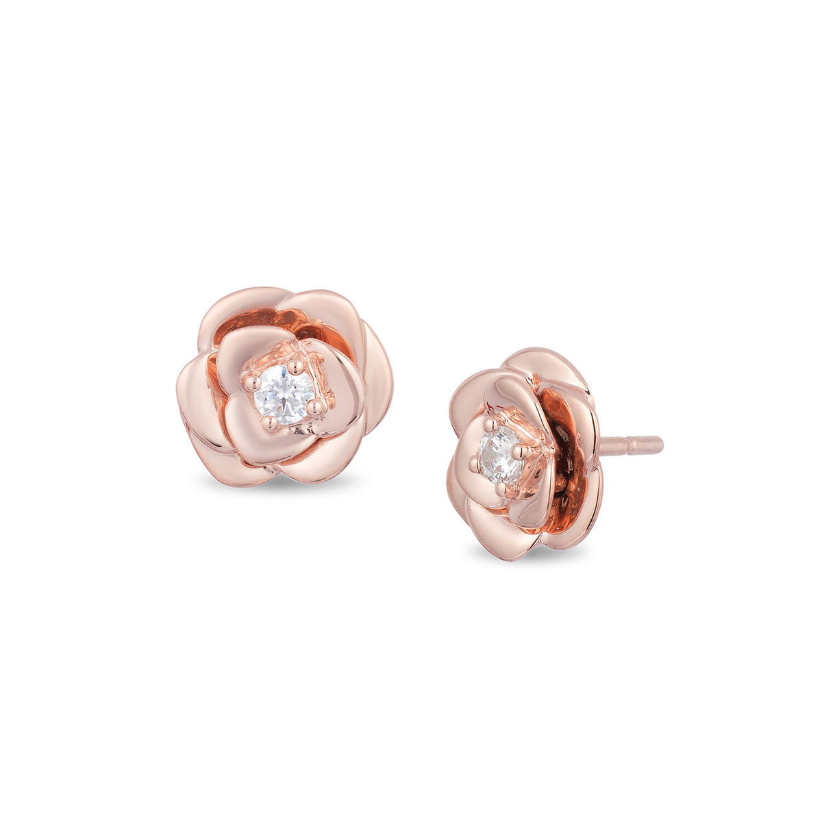 Disney Belle Inspired Rose Stud Diamond Earring 10K Rose Gold 1/10 CTTW ...