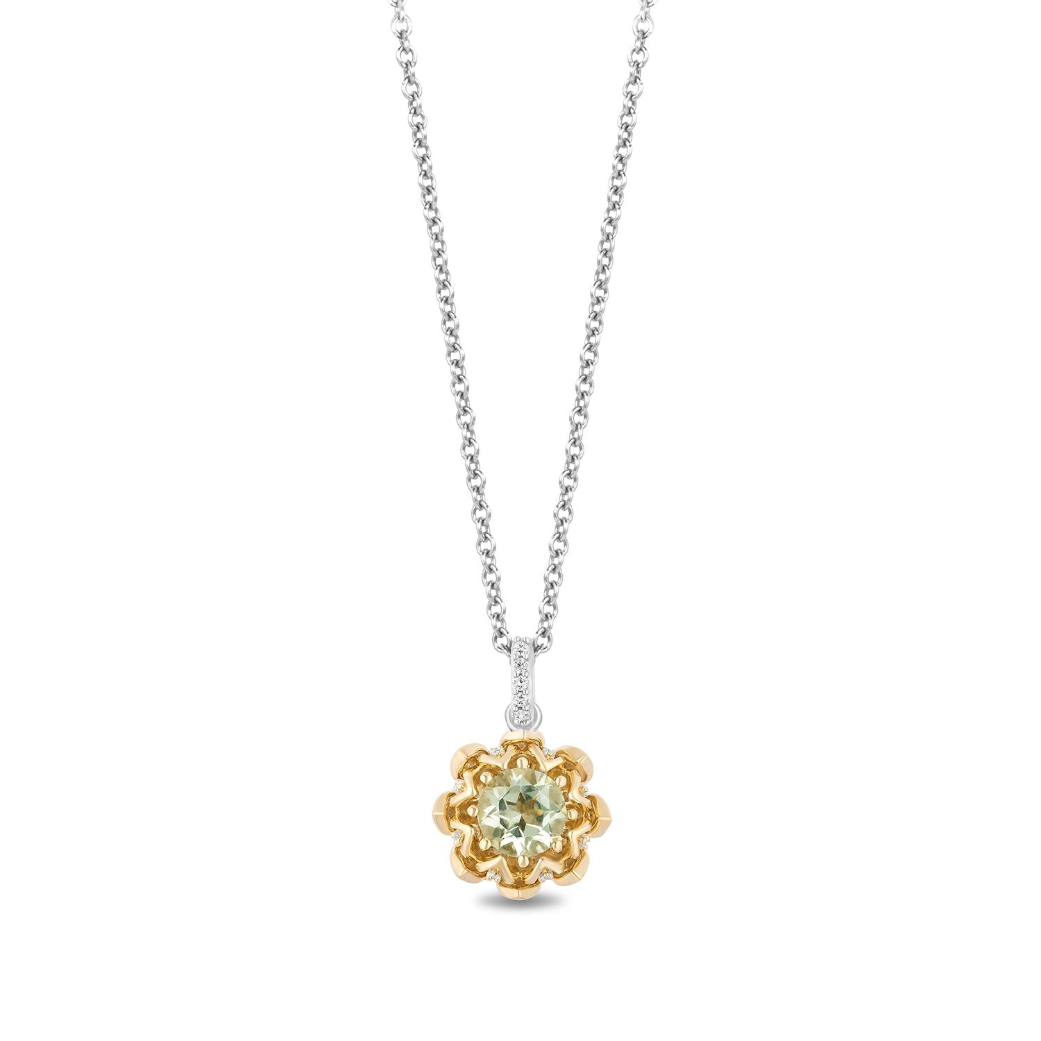 Enchanted Disney Fine Jewelry 10K Yellow Gold and Sterling Silver With 1/8 CTTW Diamond and Green Amethyst Tiana Pendant Necklace