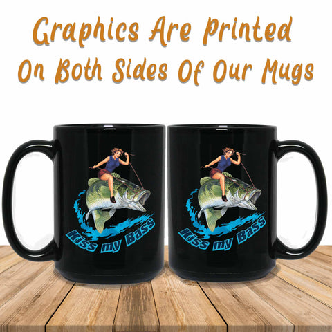 Kiss My Bass Brunette Black Mug Graphics Printed Both Sides