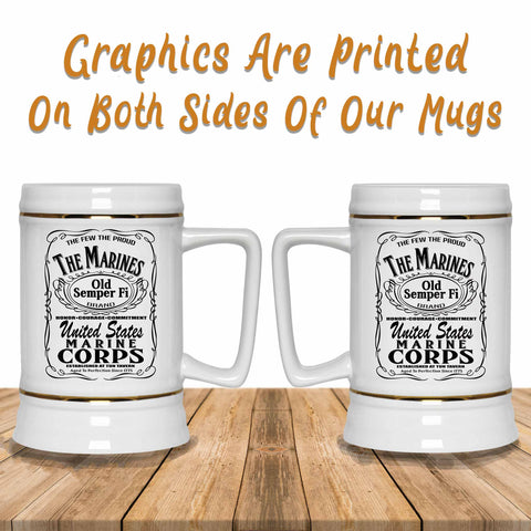 Marine Corps Aged Beer Mug Graphics Printed Both Sides Image