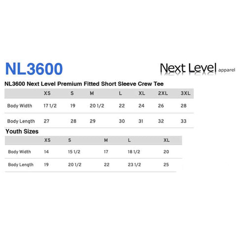 next-level nl3600 size chart