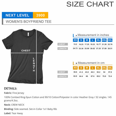 Next Level 3900 Boyfriend Tee Size and Details