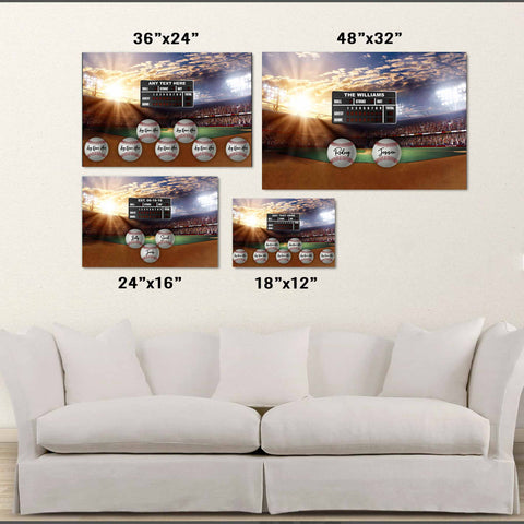 Personalized Baseball Stadium and Baseballs v1 Poster Size Comparison Image