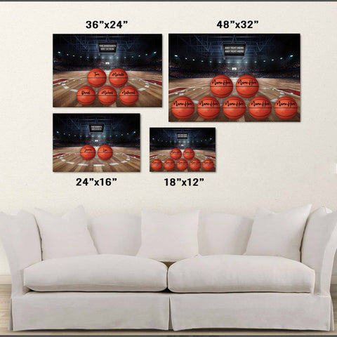 Personalized Basketball Arena Sign and Basketballs V1 Poster Size Comparison Image