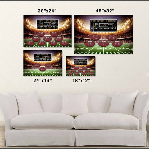 Personalized Football Stadium Sign and Footballs V1 Poster Size Comparison Image