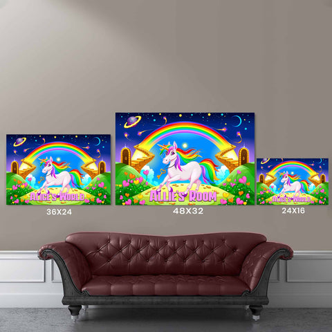 Personalized Magical Unicorn V1 Canvas Size Comparison Image