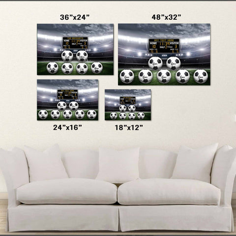 Personalized Soccer Stadium Sign and Soccer Balls V1 Poster Size Comparison