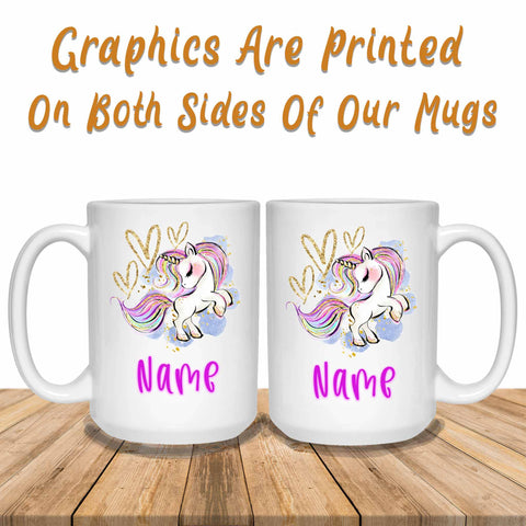 Unicorn and Hearts Colorful Graphics Printed Both Sides Of Mug
