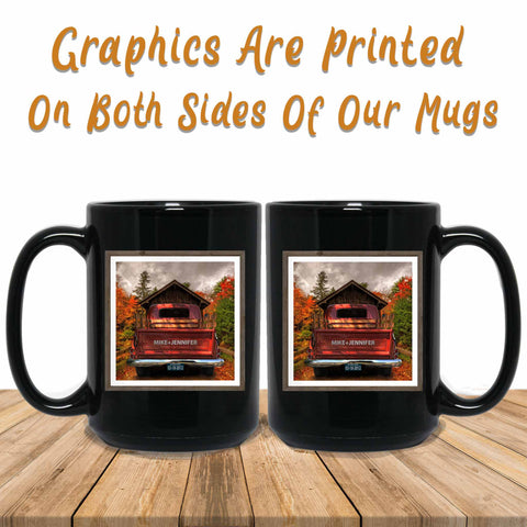 Vintage Truck Rusty-Orange Covered Bridge  Framed Mug Graphics Printed Both Sides
