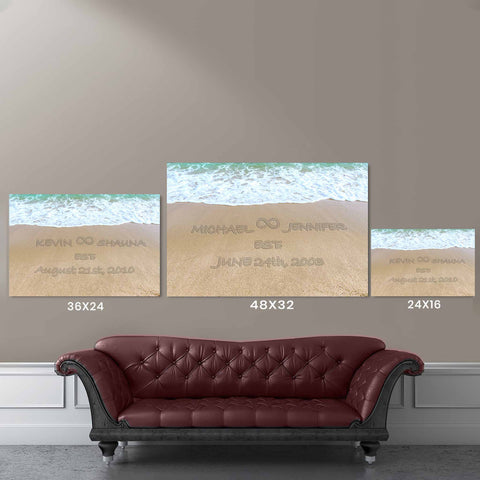 Relationship Established Date Written In The Sand v2 Canvas Size Comparison