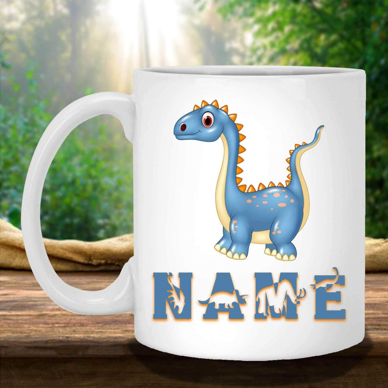 Blue Ampelosaurus Cartoon Dinosaur Custom Personalized Kids Themed Mugs