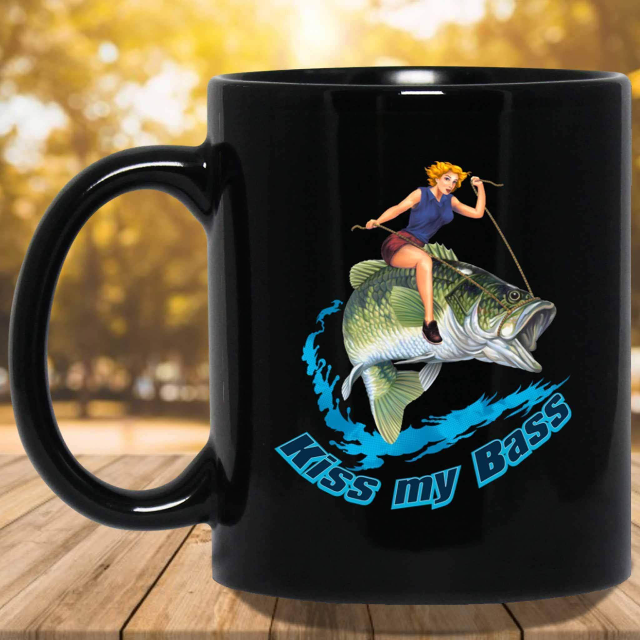 Pin Up Girl Riding A Bass Fish Fishing Themed Beer Mug