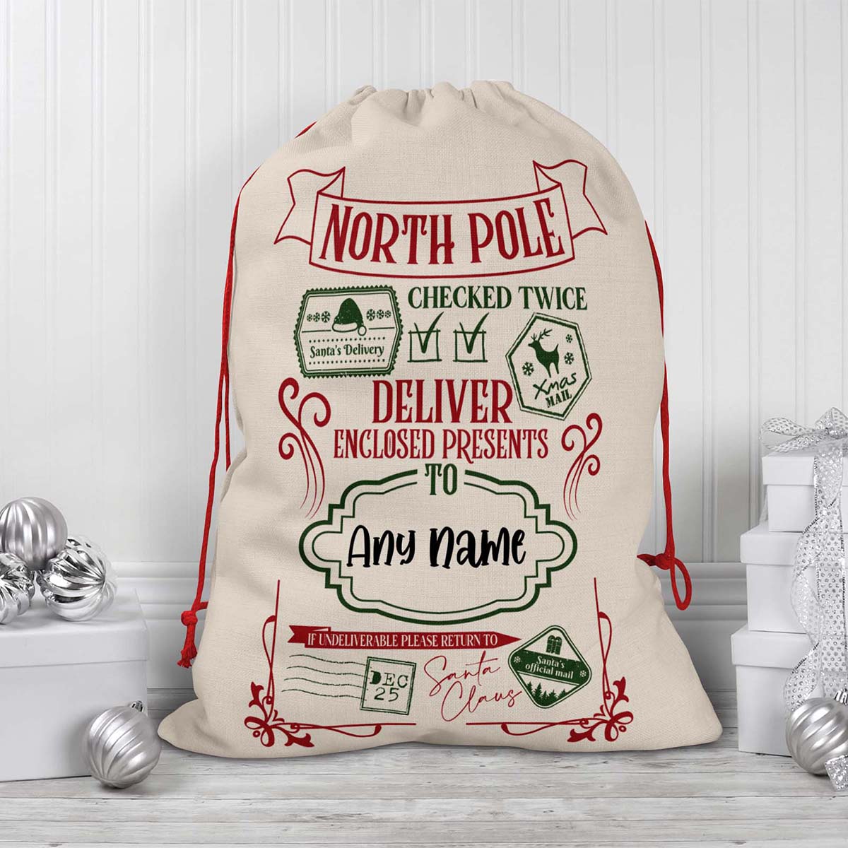 North Pole Post Special Delivery V1 Personalized Christmas Gift Delivery  Sack