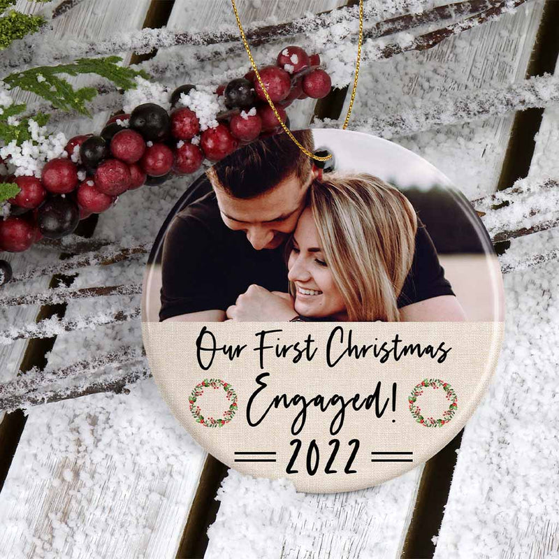Picture Perfect Our First Year Engaged Personalized Ceramic Ornament