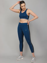 Load image into Gallery viewer, Gym/Yoga High Waist Side White Piping &amp; Double Color Tight - Teal &amp; Black
