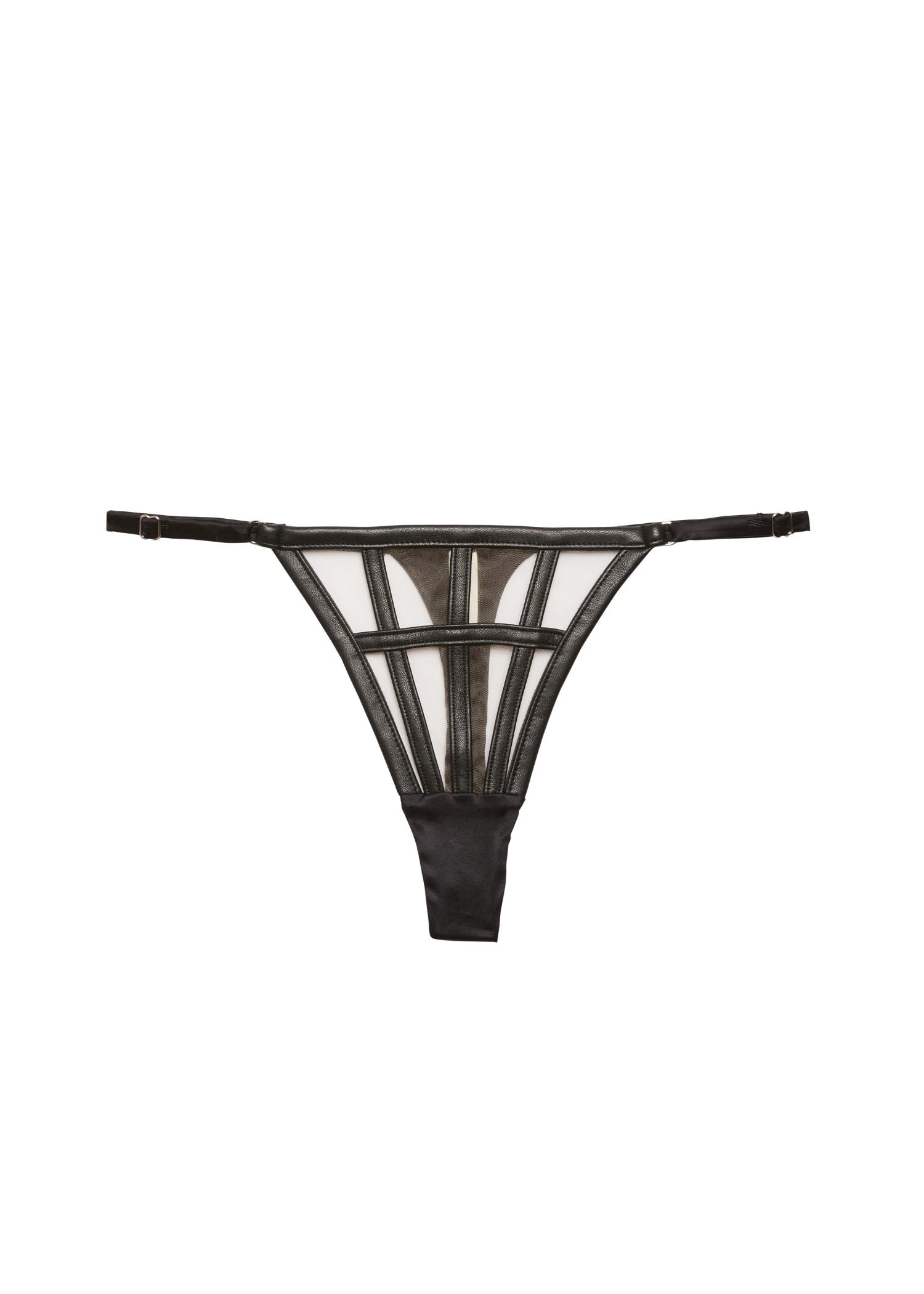 Vegan Leather Caged Thong (Black)