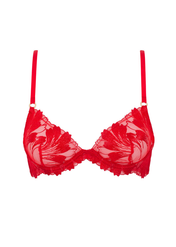 Red Lace Underwired Harness Detail Bra