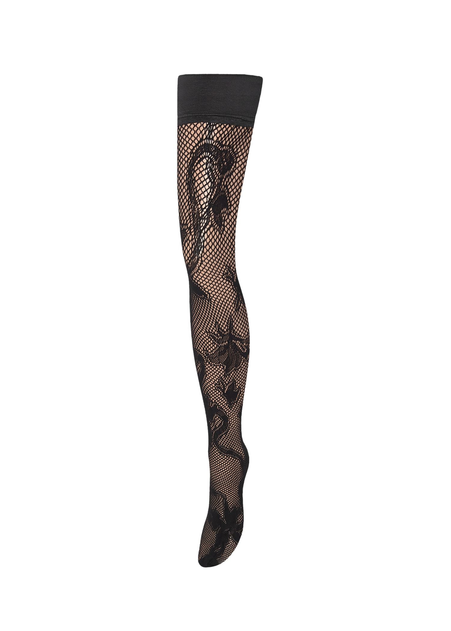 Python Fishnet Leg / Plain Top Hold Ups (Black)