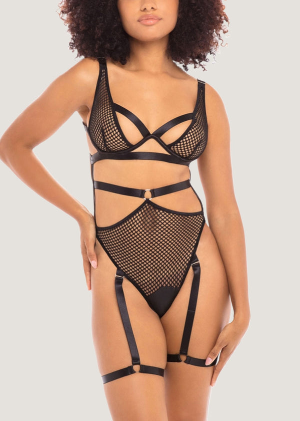 Oh La La Cheri Robynn Heart Mesh Teddy with Cage Back