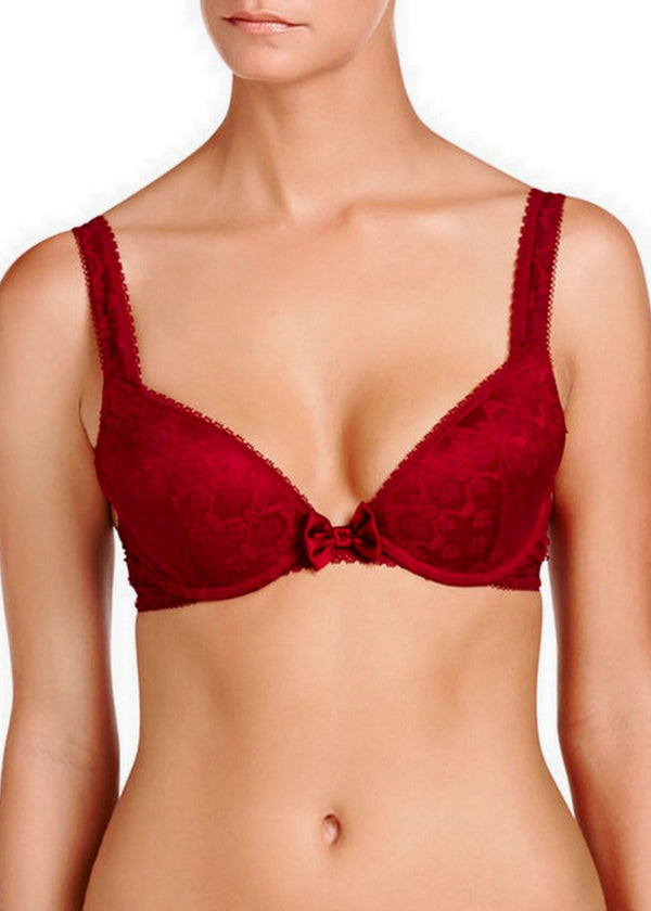 Push-up bra in garnet Lycra with Leavers lace
