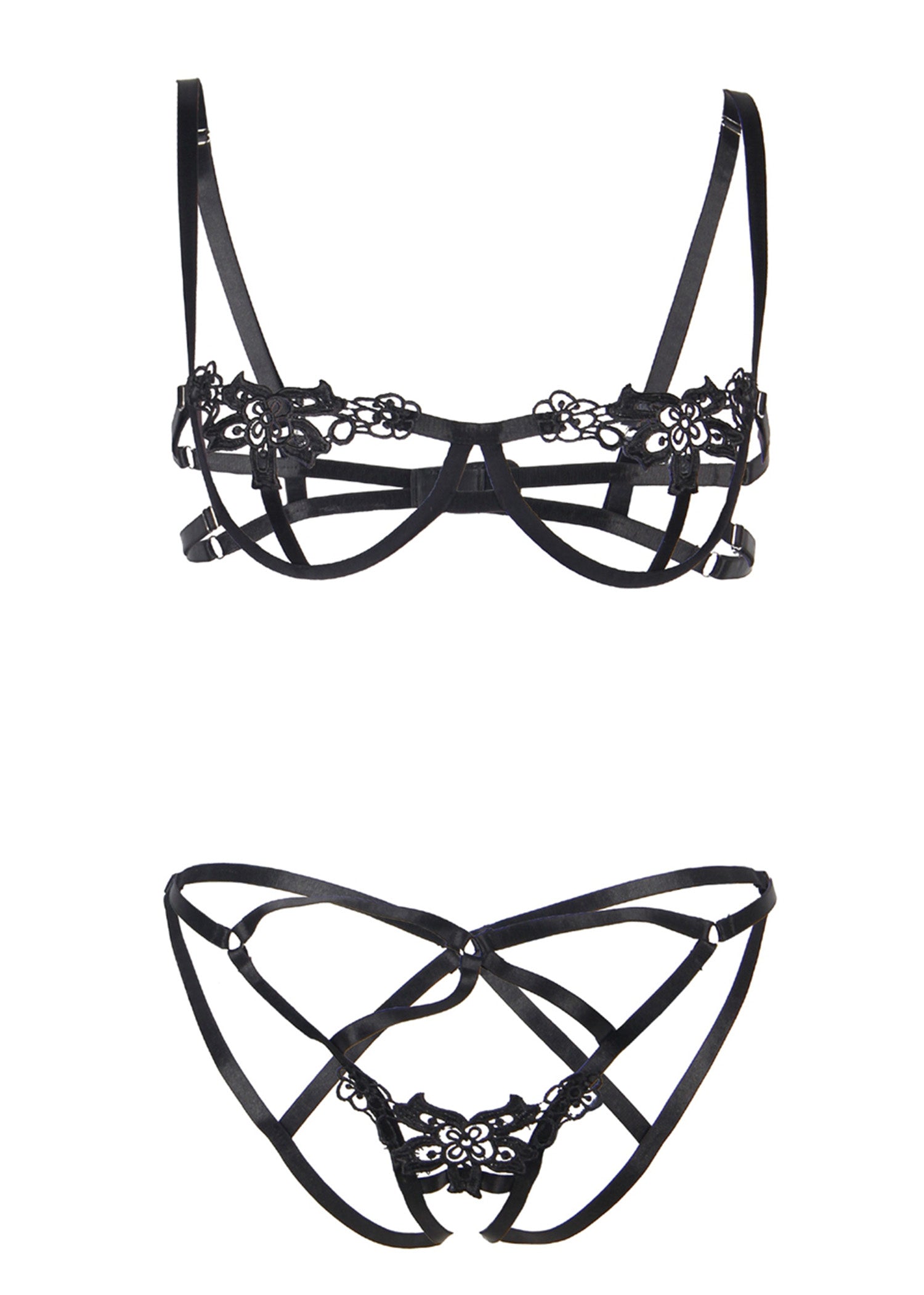 Unleashed Brenda Black Open Bra And Ouvert Brief Avec Amour Lingerie Set 