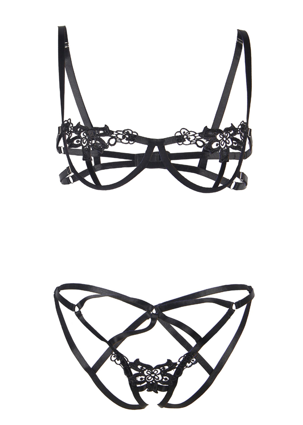 Unleashed Brenda Black Open Bra And Ouvert Brief Avec Amour Lingerie Set 