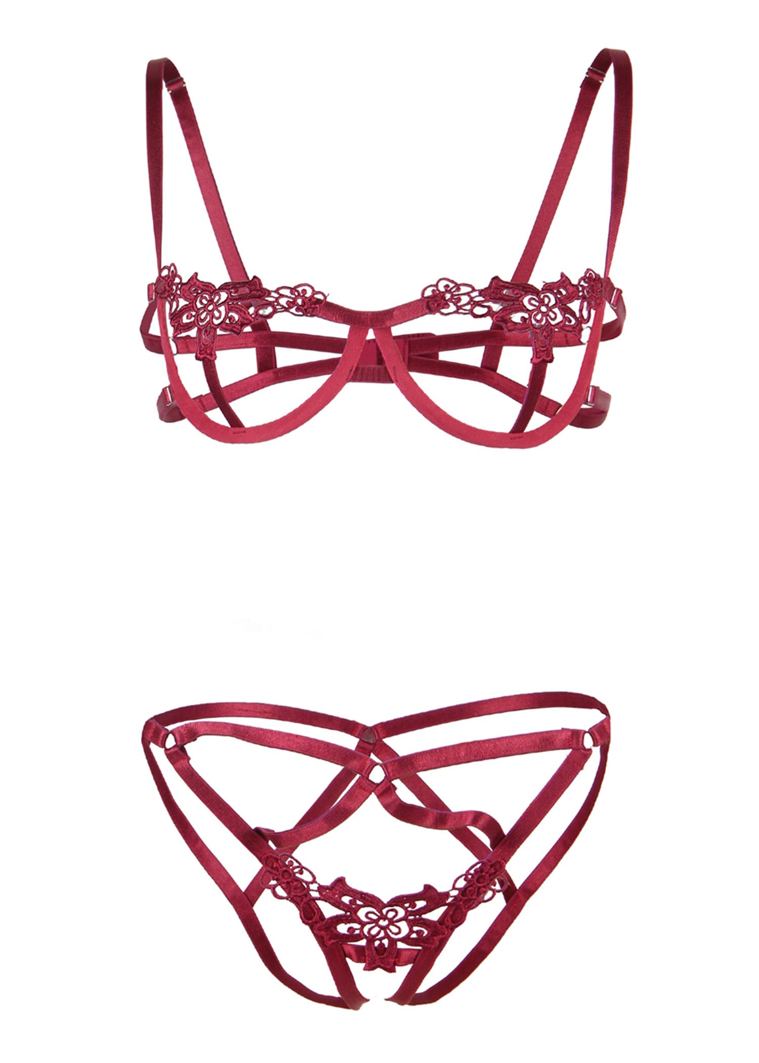 Brenda (Burgundy) Open Bra & Thong Set