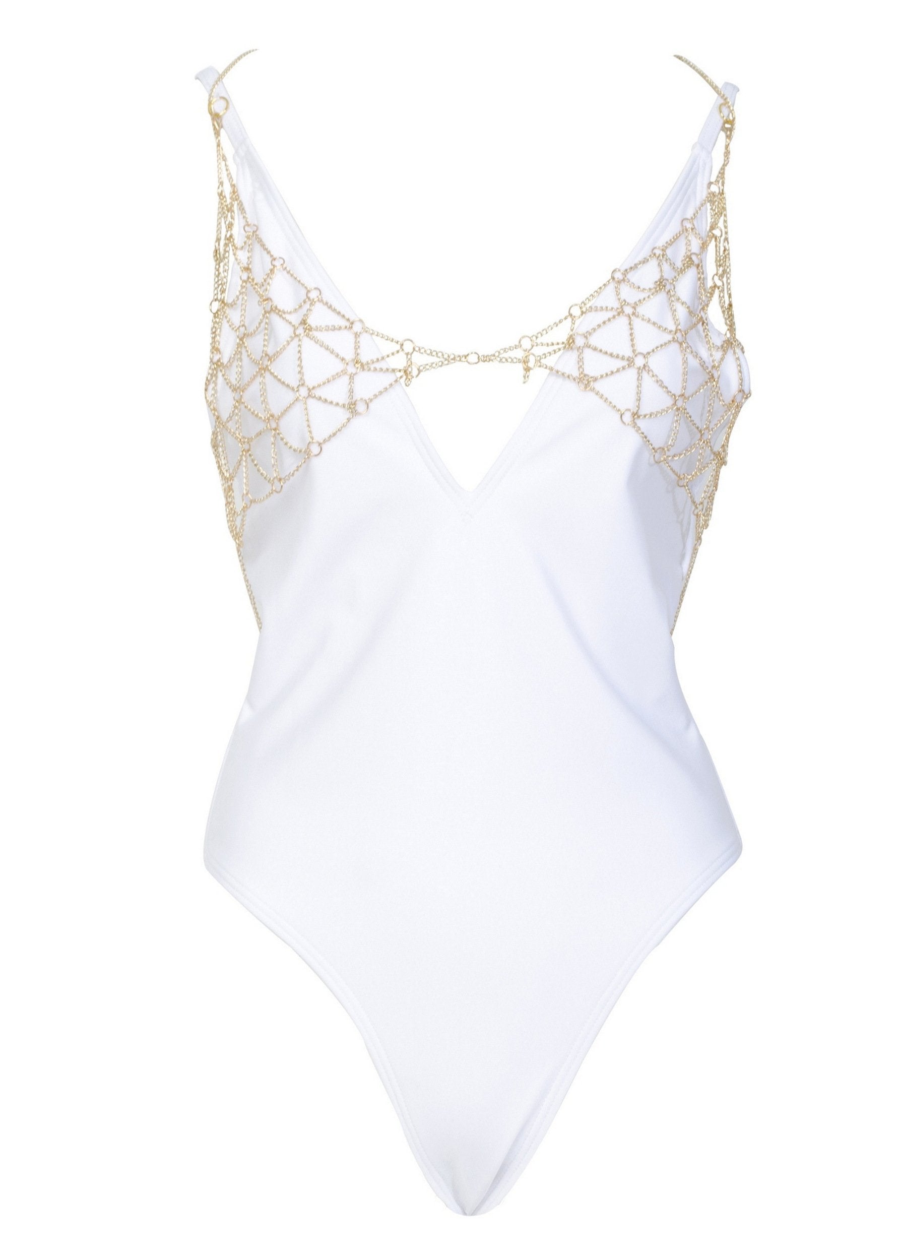 Goldie White Swimsuit with Removable Chain