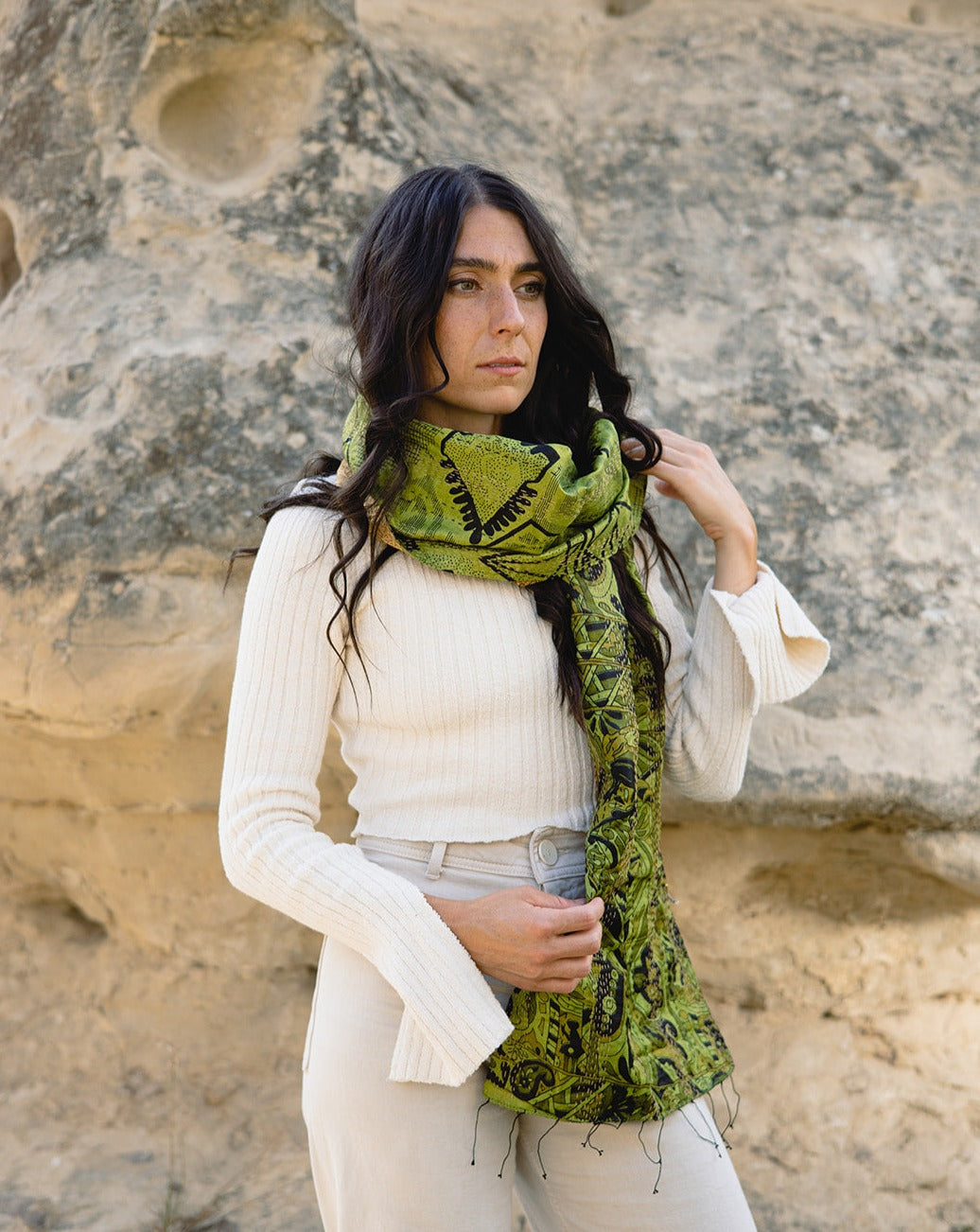 The Skinny Kantha Scarf in the Lush Rainforest Palette – Village