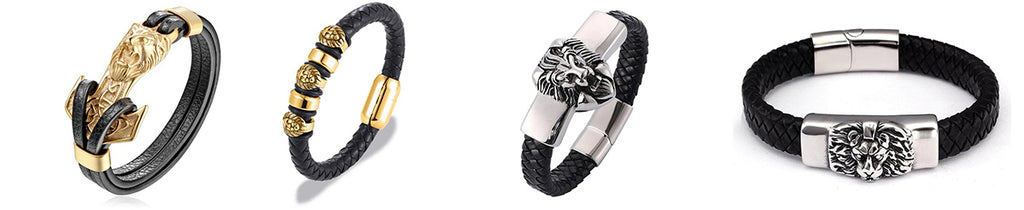 Bracelet Lion Cuir et Acier