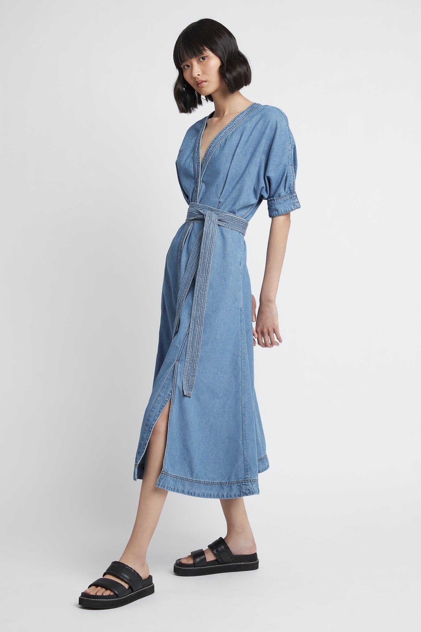 Ennoble Denim Belted Dress | Classic Blue Wash | Aje