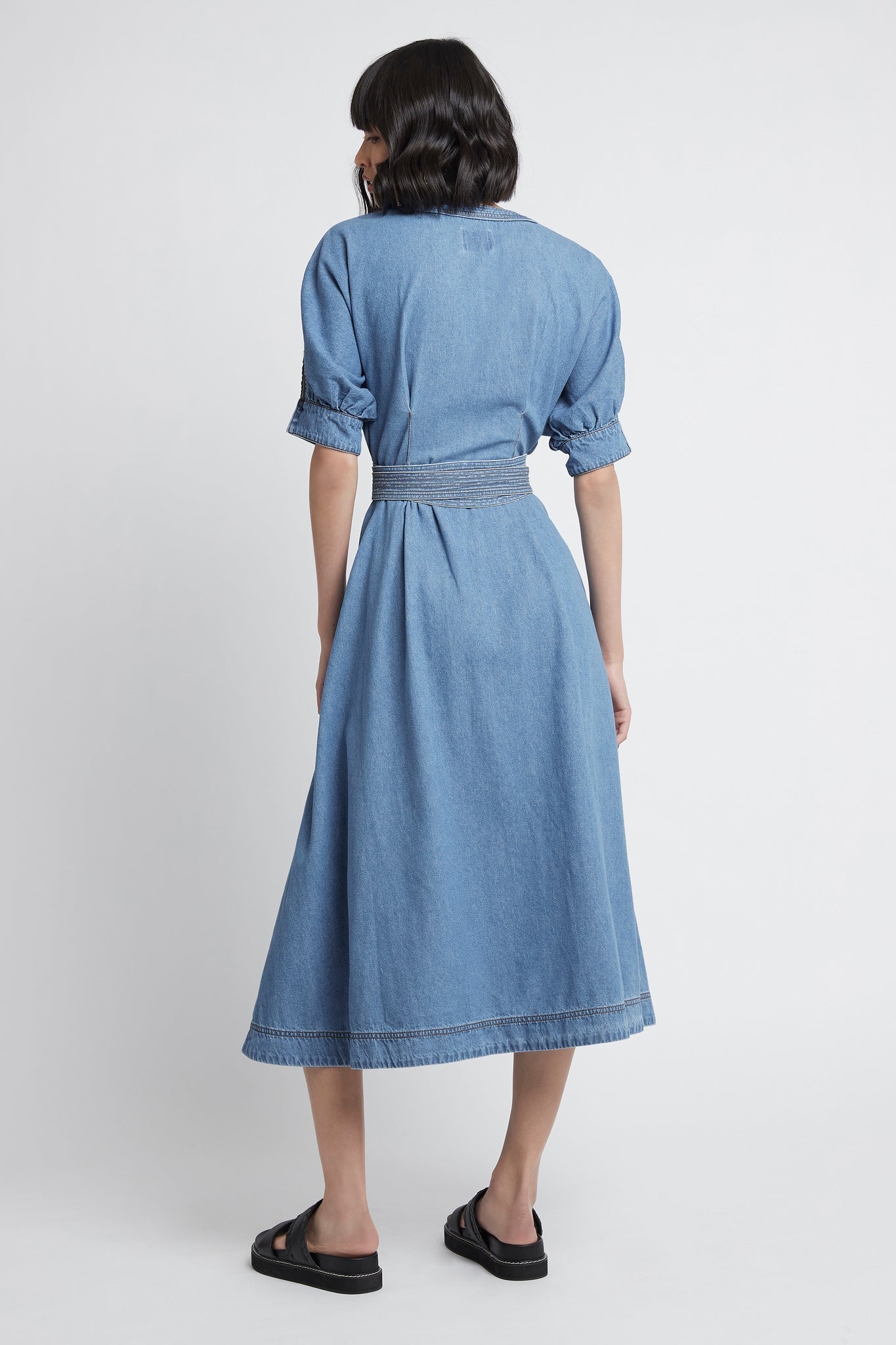 Ennoble Denim Belted Dress | Classic Blue Wash | Aje