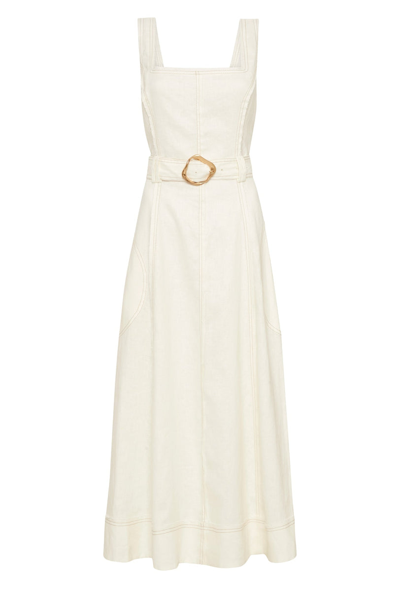 Byblos Linen Belted Midi Dress | Ivory | Aje
