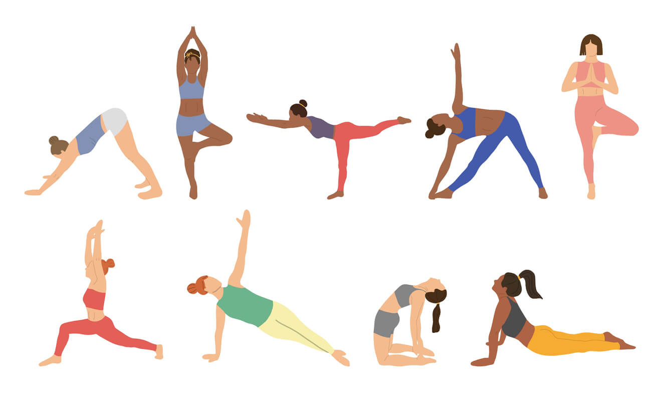 Yoga poses set vector illustration