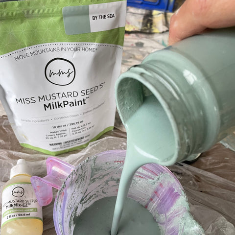 Mixing MMS Milk Paint in a lidded jar