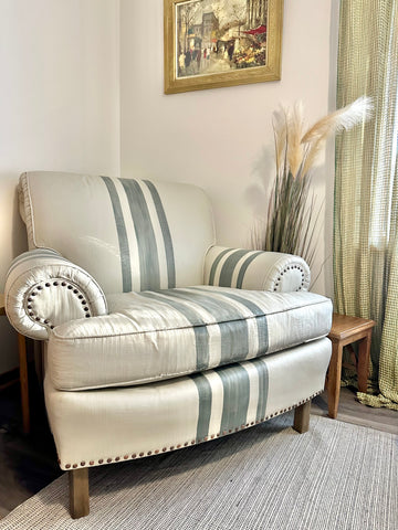Jolie paint Swedish Grey and Legacy painted upholstery