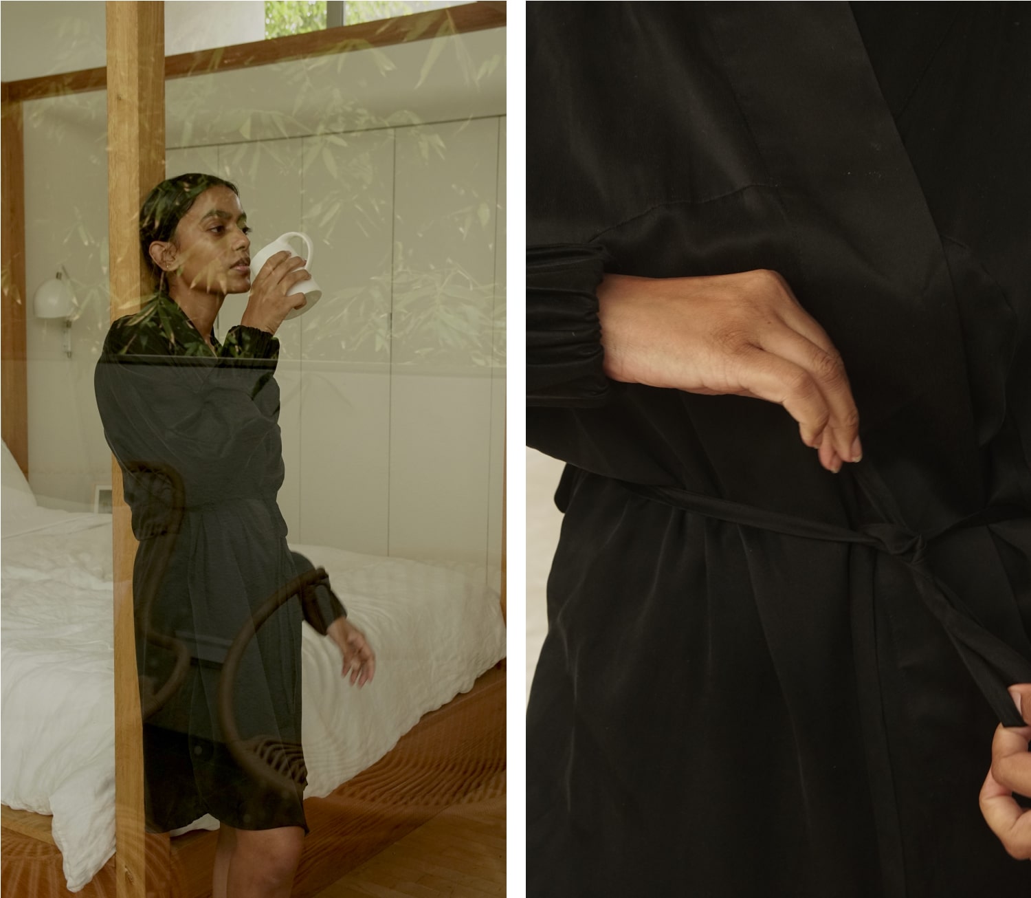 Stella in the Washable Silk Robe in Immersed Black