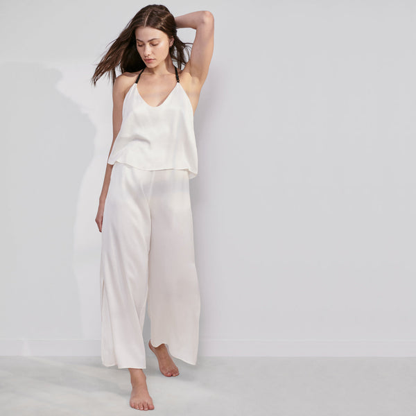 White silk pajama pants and camisole set. Bridal Getting ready outfit. –  Fayna Boutique