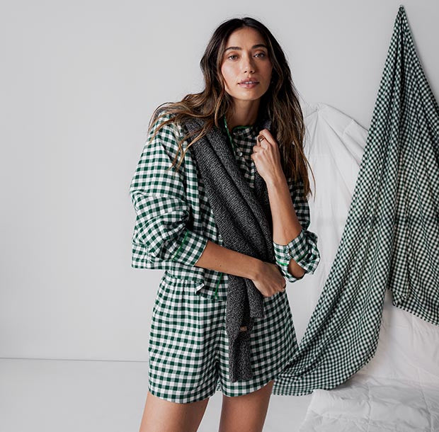 Lunya Pajamas Flannel Short Set in Verdana Check  -  Classic Gifts