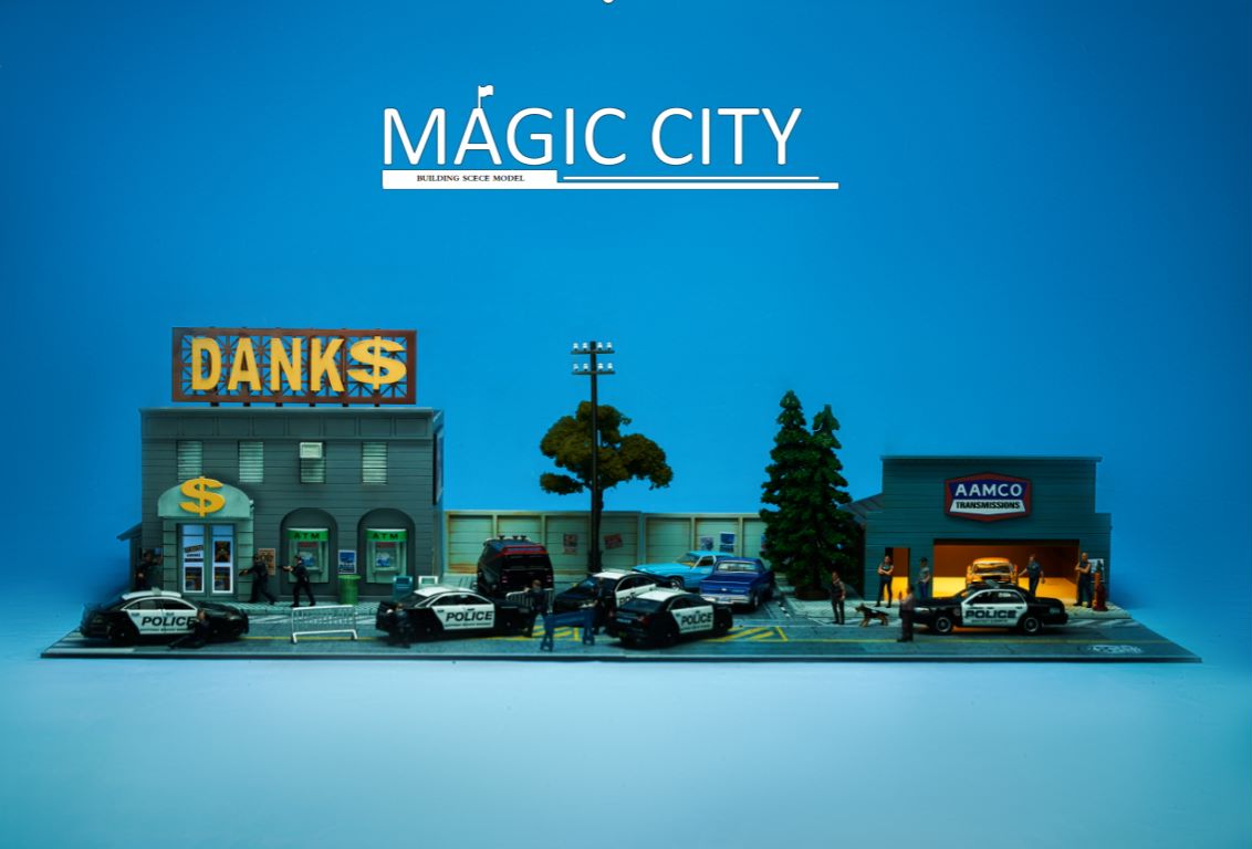 Magic City 1:64 Diorama American Scene - Fire Department & CARMAX Auto  Repair Shop