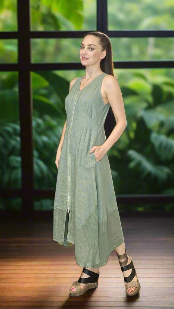 Italian Zip Up Perfect Fit Dress Dresses | Best Fitting Linen Dresses from Italy