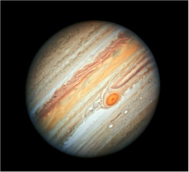 Fig 6: Hubble Space Telescope view of Jupiter, taken on June 27, 2019. The Belts in Jupiter's atmosphere are created by differences in the thickness and height of the ammonia ice clouds. Lighter Belts are higher and thicker than the darker Belts. The Belts flow in different directions at various latitudes due to different atmospheric pressures. Image Credit: NASA, ESA, A. Simon (Goddard Space Flight Center), and M.H. Wong (University of California, Berkeley)