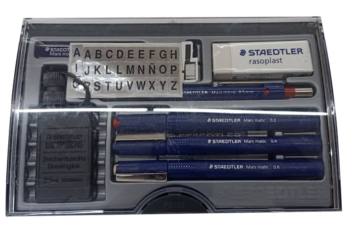 Staedtler <br> Technical Pen College Set <br> ( 3 Technical Pens 0.2, 0.4,0.6 Point, 1 Bot Drawing Ink, 1 Eraser, 1 Drawing Pencil)