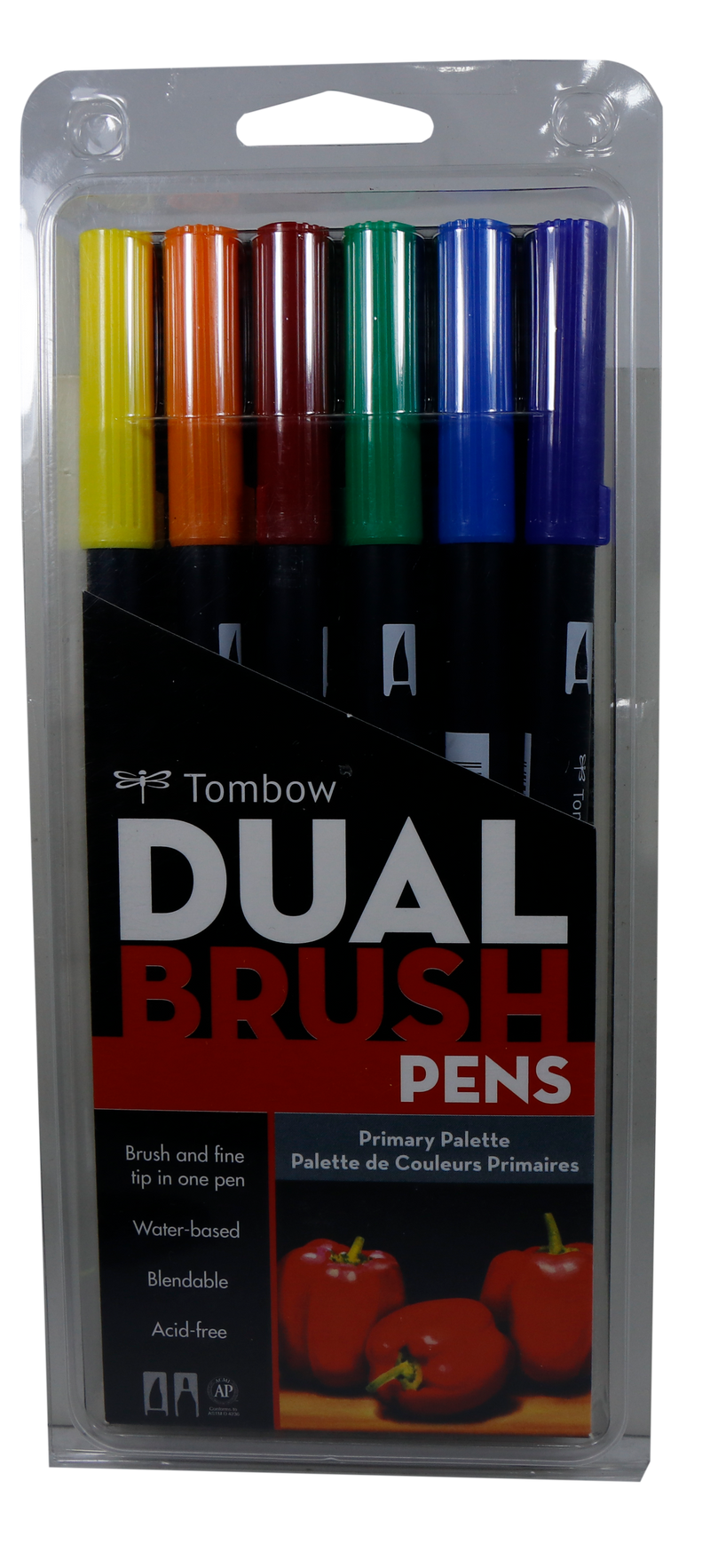 Tombow <br> Dual Brush Pen Art Marker <br> 6 Counts, Assorted Primary Colors